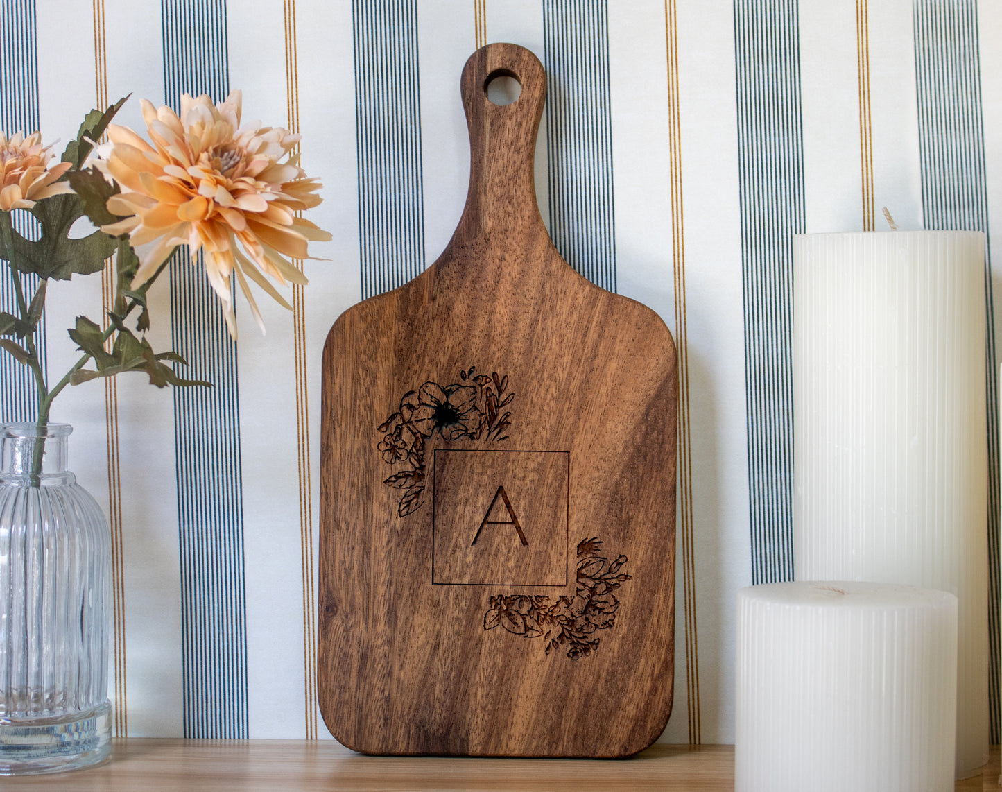 Floral Initial Monogram Cutting Board 064