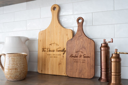 personalized cutting board mountain wedding gift personalized