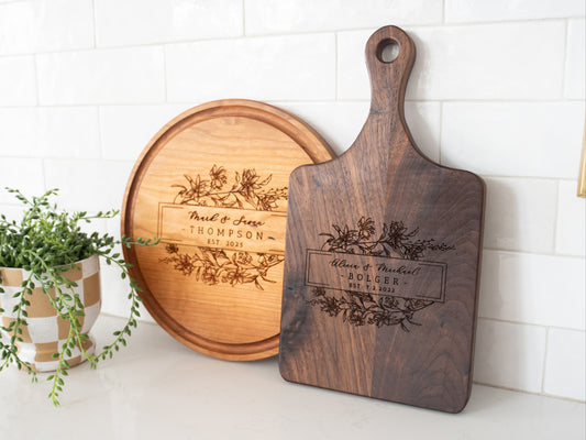 engraved heirloom cutting board wedding gift