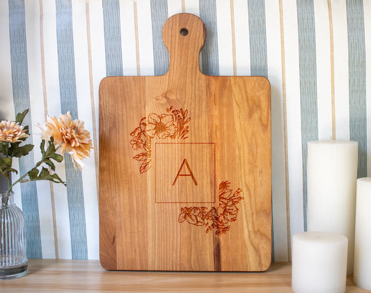 Floral Initial Monogram Cutting Board 064