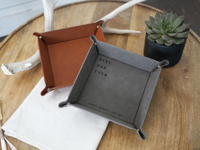 Best Dad Ever Personalized leather Catchall Tray for Dads - Gift for Father's Day from kids, personalized tray with note - C03