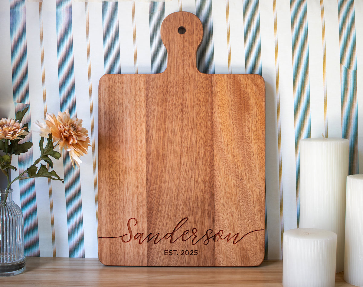 Flowing Script Family Name Cutting Board