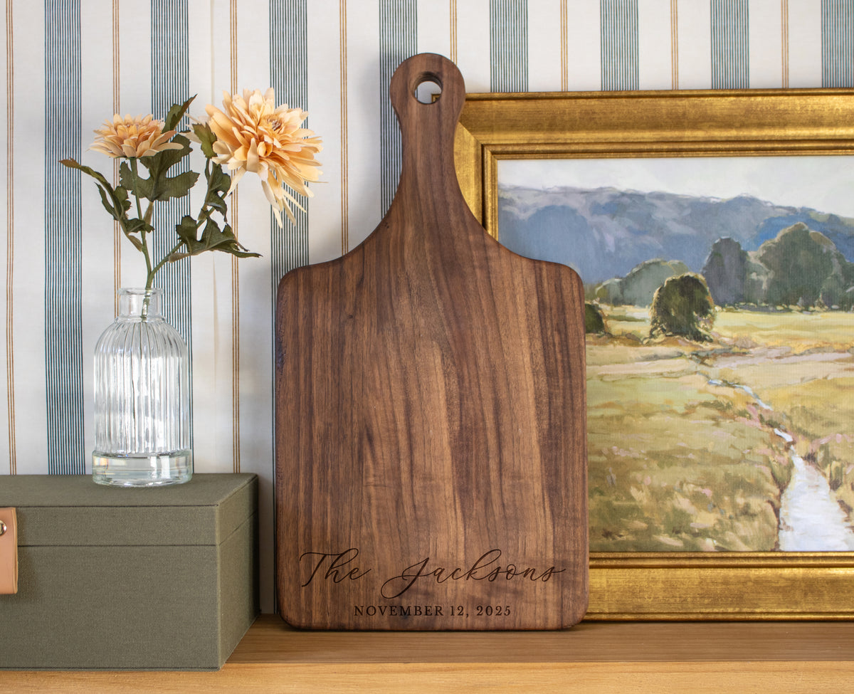 Flowing Script Family Name Cutting Board