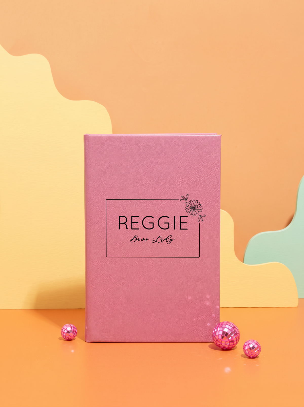 Personalized leatherette journal — J01 design in pink
