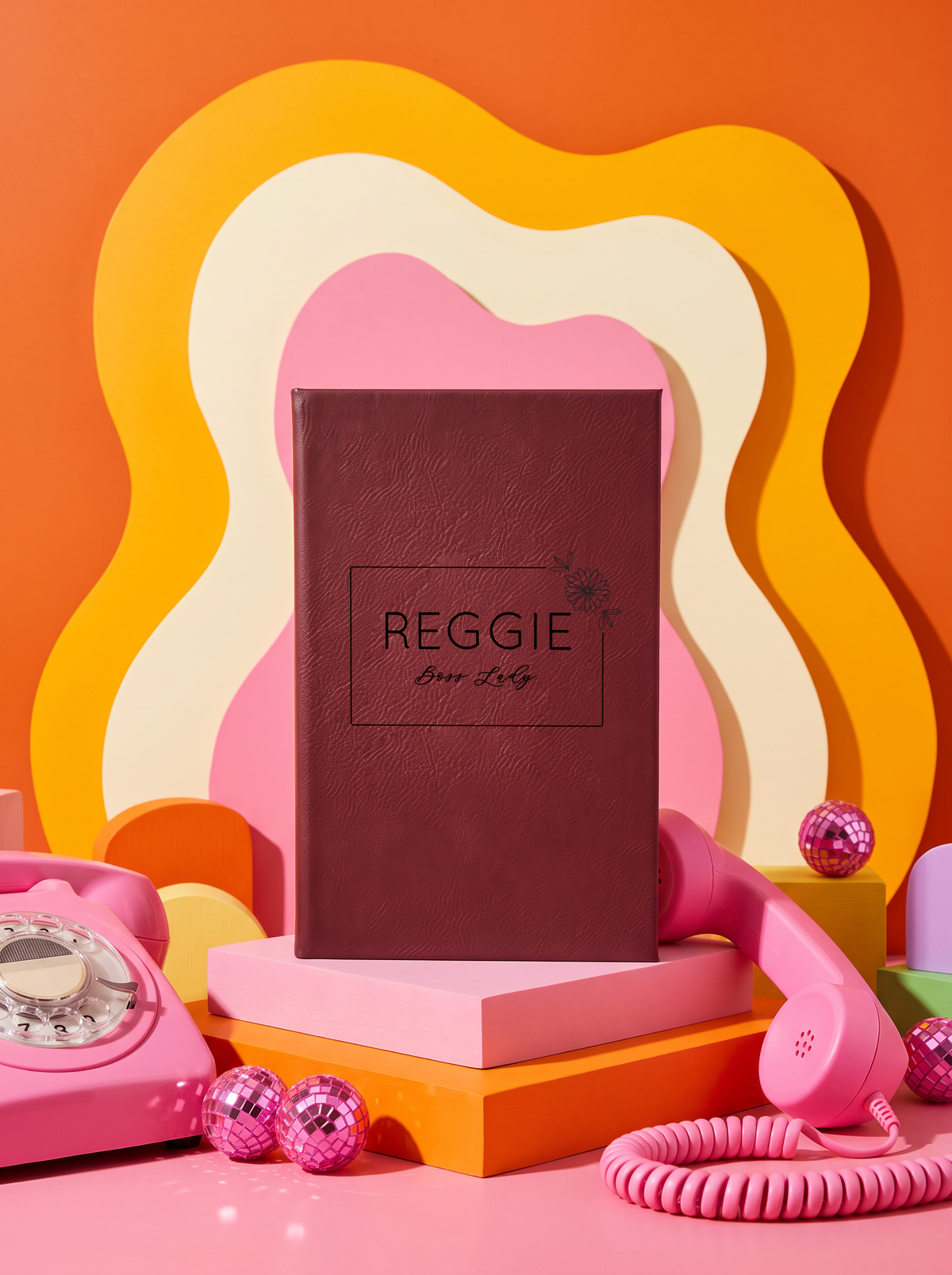Personalized leatherette journal — J01 design in rose