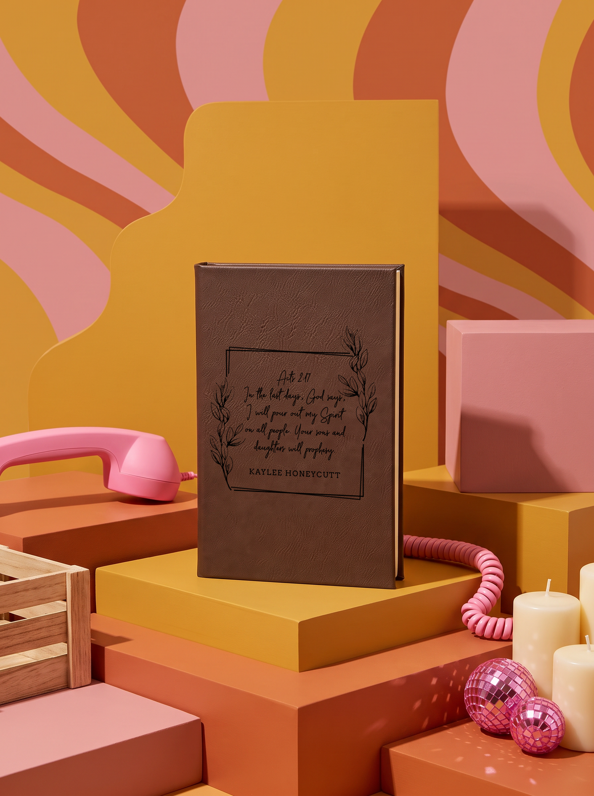 Personalized leatherette journal — J02 design in brown