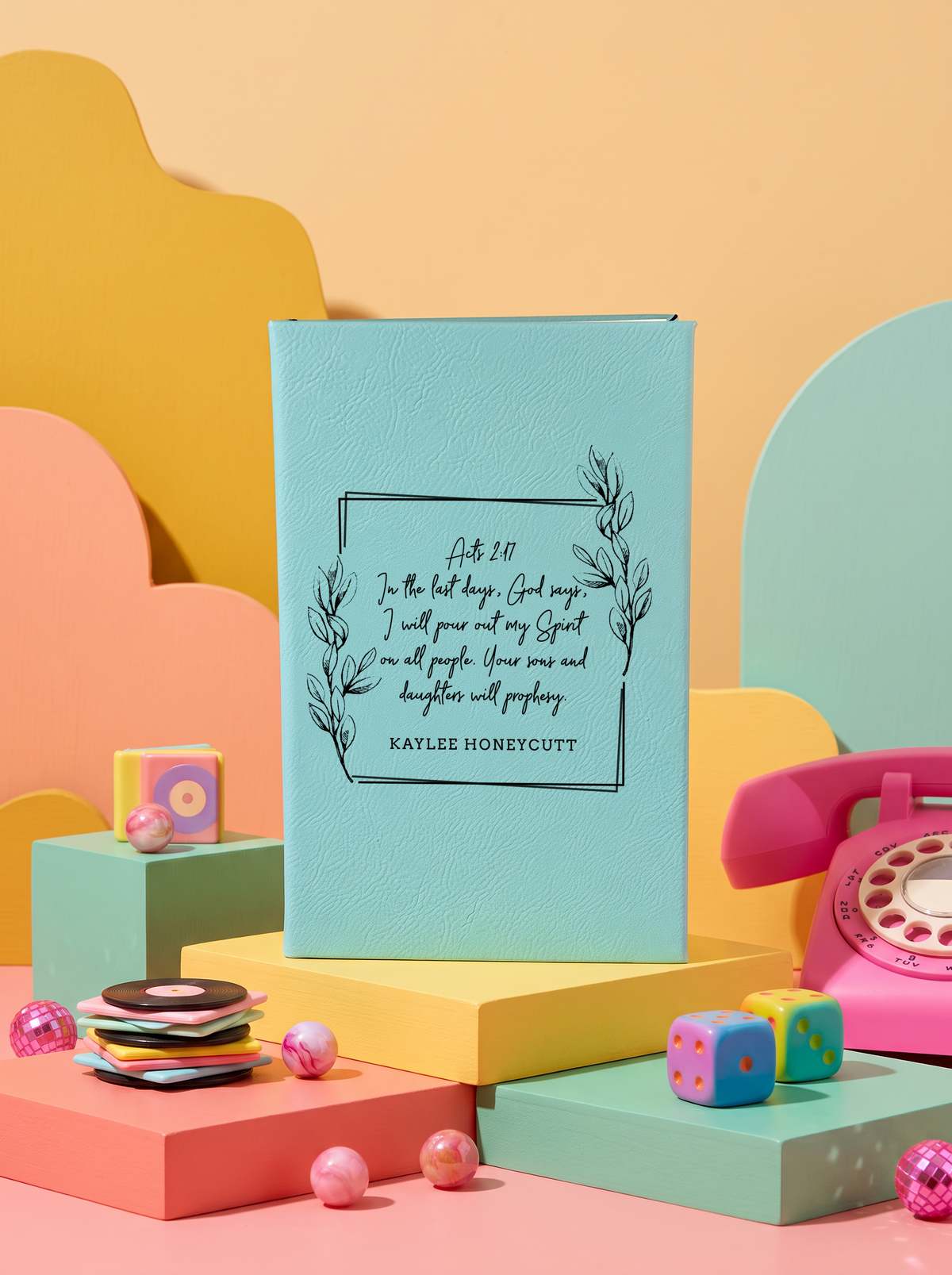 Personalized leatherette journal — J02 design in teal