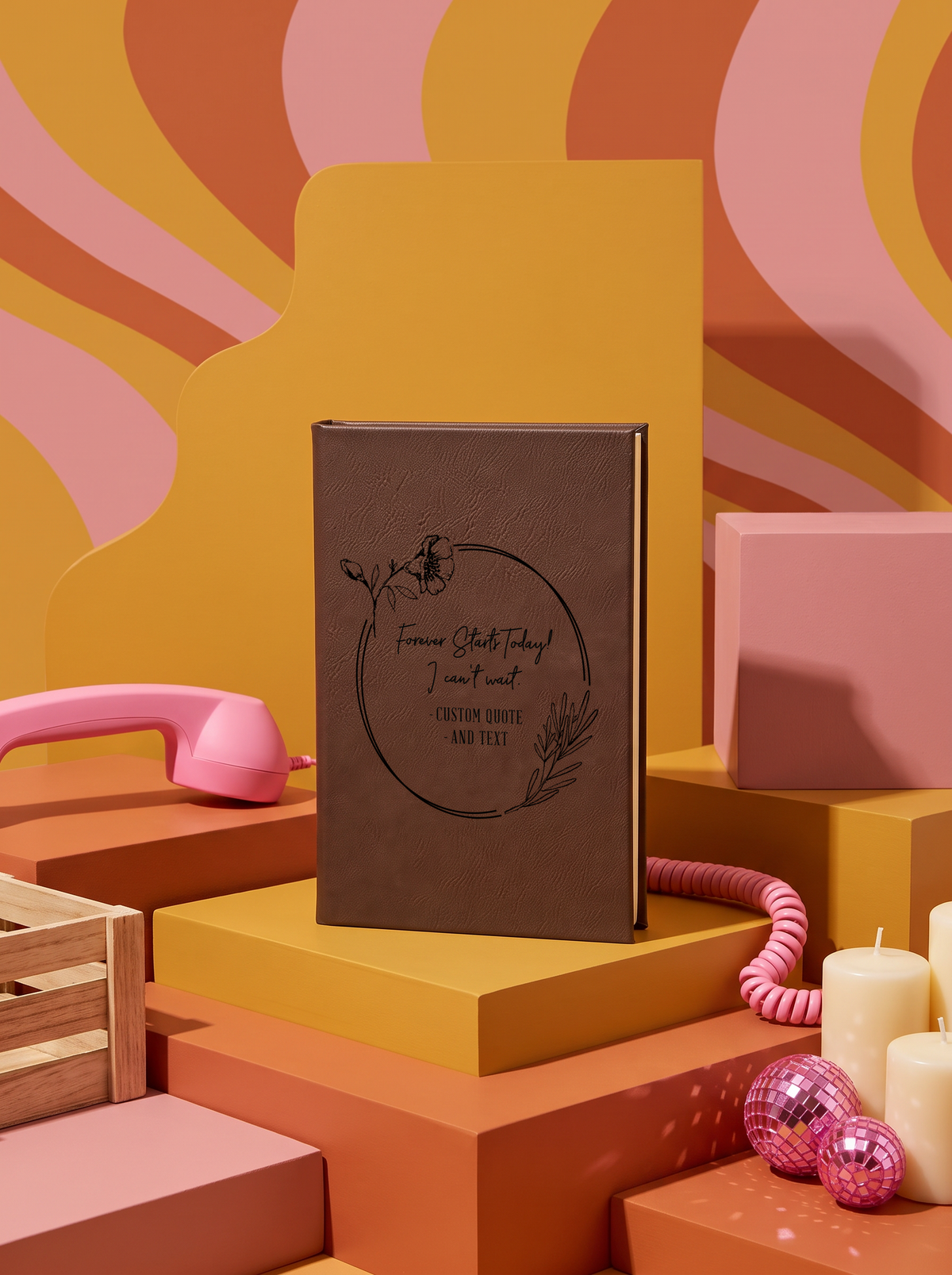 Personalized leatherette journal — J03 design in brown