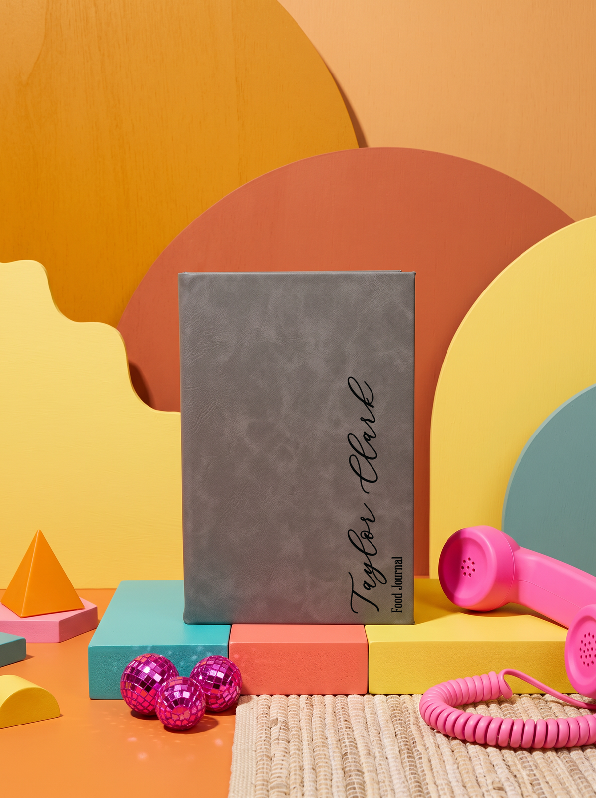 Personalized leatherette journal — J06 design in gray