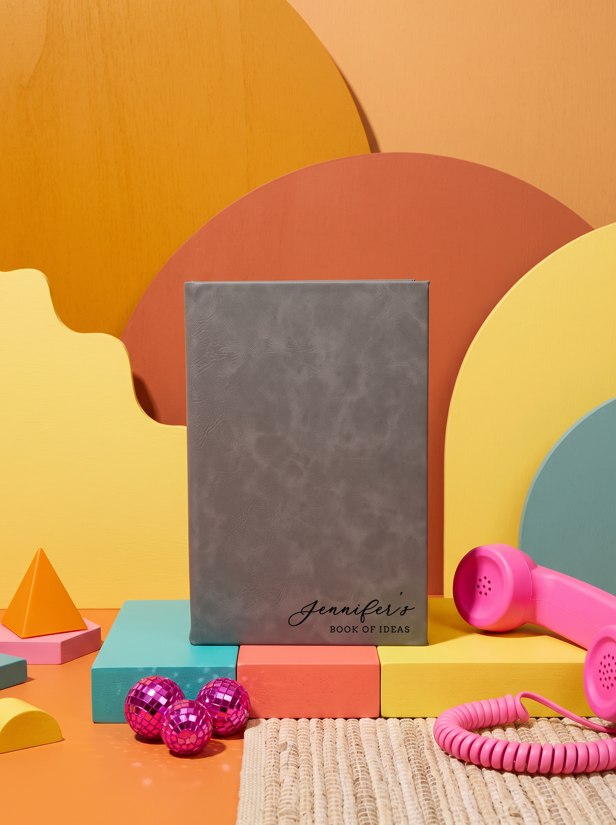 Personalized leatherette journal — J07 design in gray