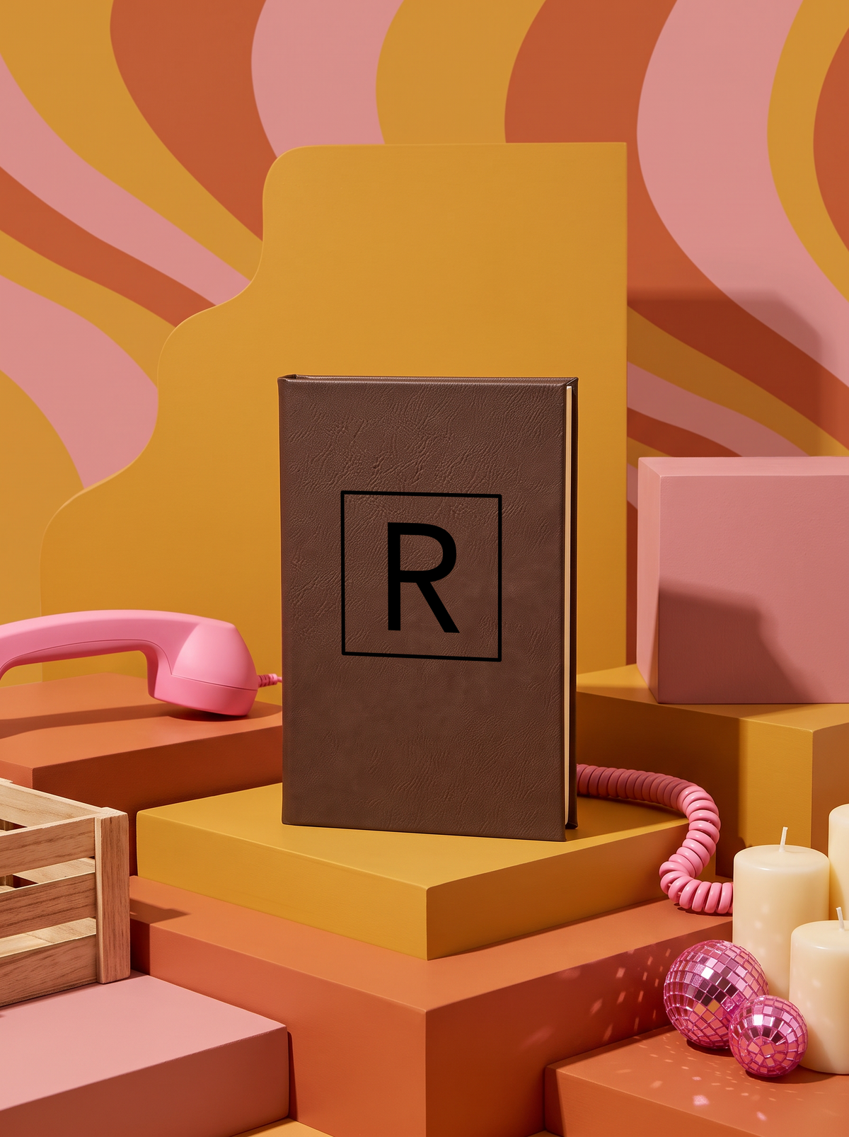 Personalized leatherette journal — J10 design in brown
