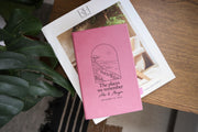 Places journal mockup with a pink cover on an interiors catalog; seaside path illustration, The places we remember, Alex & Morgan and September 19, 2026.