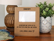 Edited mockup for Gift Options: None. Daddy frame with the tall we grow saying, Love, Emma & Jack signature, heart and empty photo opening; no inserted photograph.