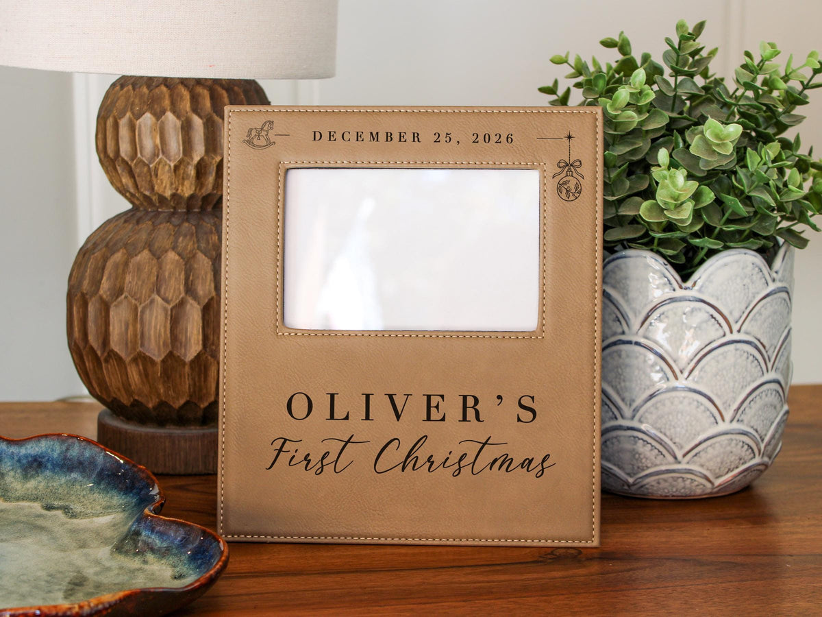 Edited mockup for Gift Options: None, showing Xmas Rocking Horse engraving, December 25, 2026 and Oliver’s First Christmas, with no photograph inserted.