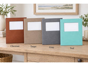 Frame color guide showing Chestnut, Taupe, Gray and Teal; generic unengraved examples.