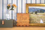 Soil to Supper cutting board mockup with a climbing pea vine and sample Richardson Homestead personalization.