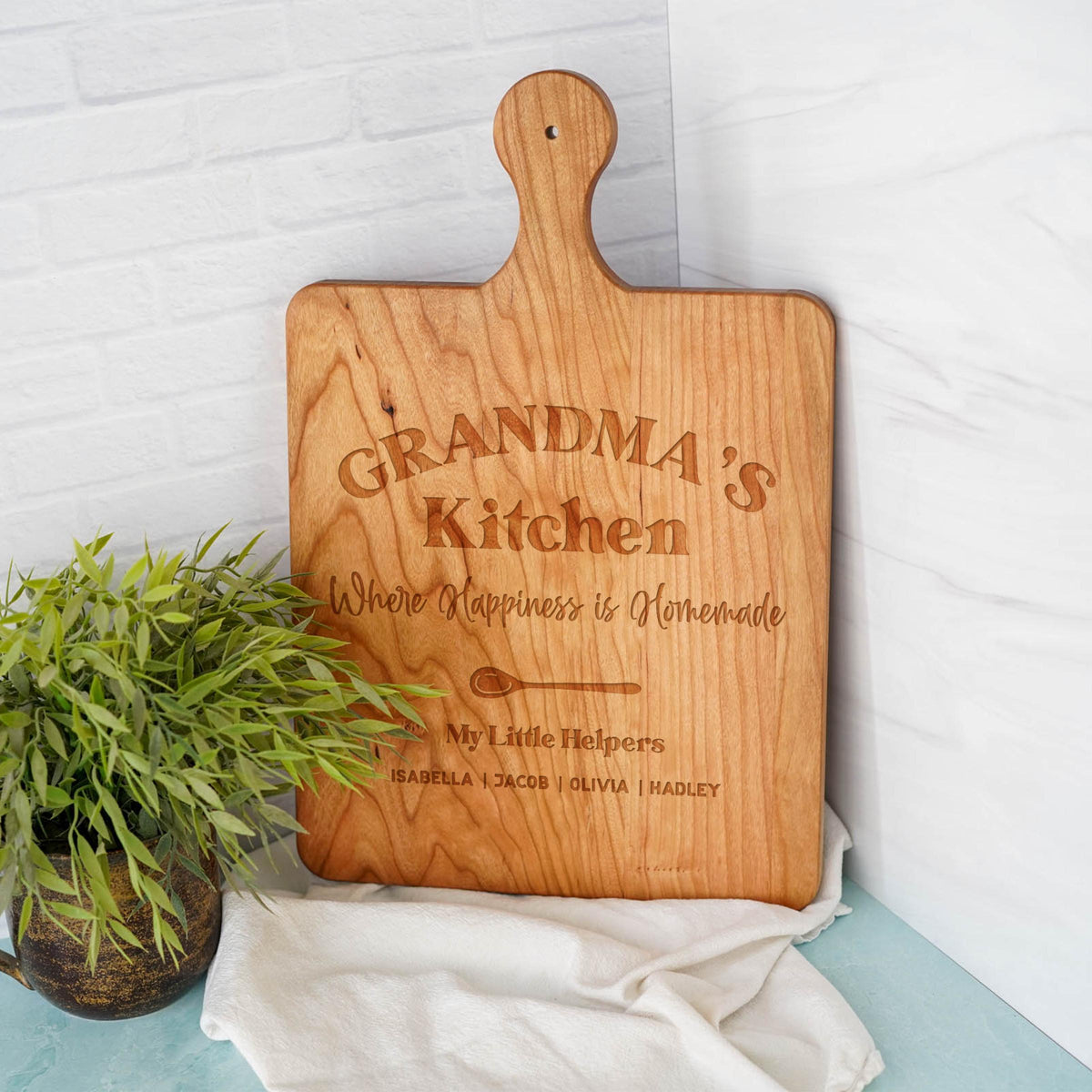 Grandma's Kitchen Cutting board Personalized Mother's day Gift for Grandma for Nana Sentimental gift from Grandkids Happiness is homemade
