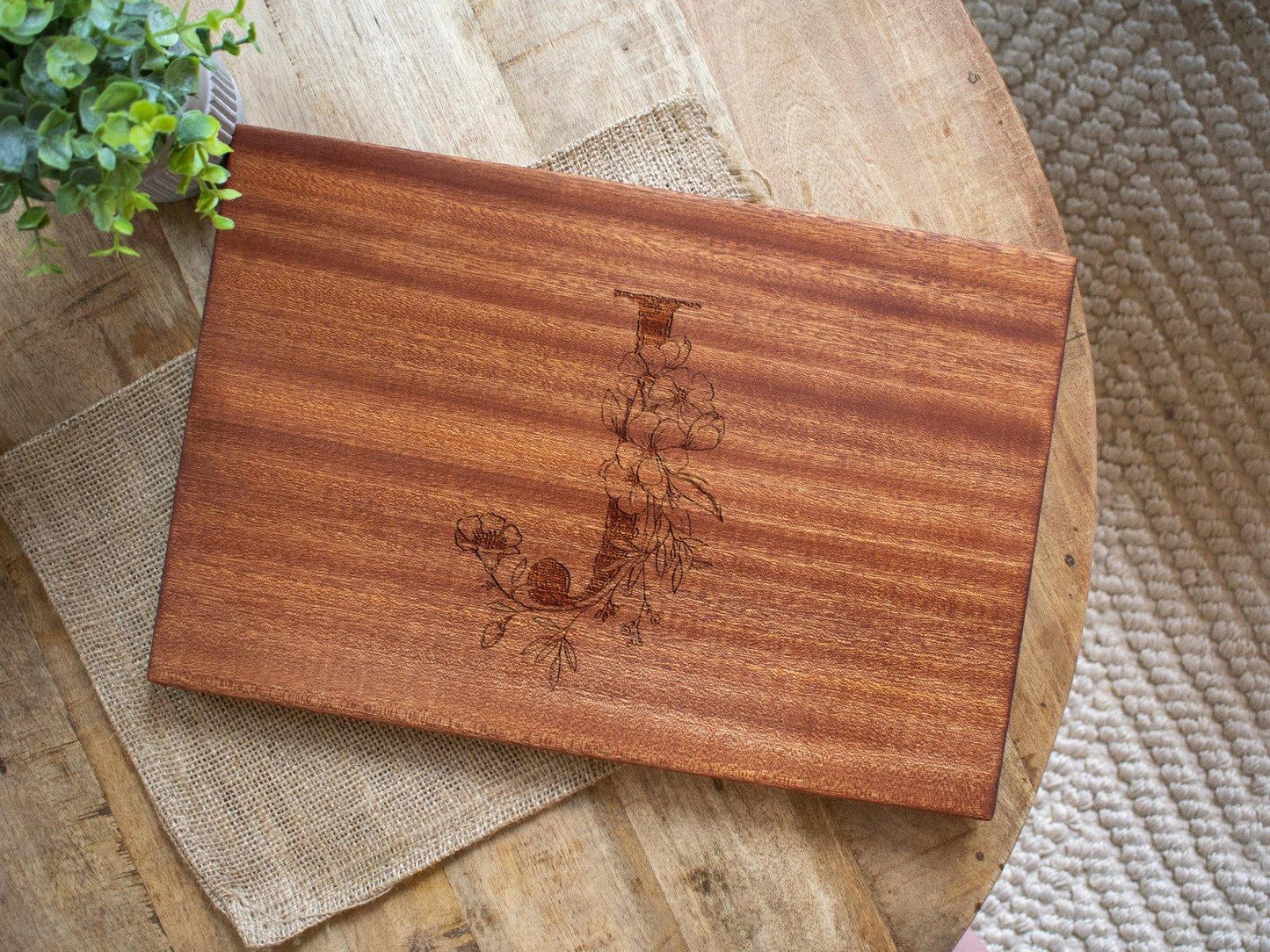 Personalized Cutting Board Floral Initial 062