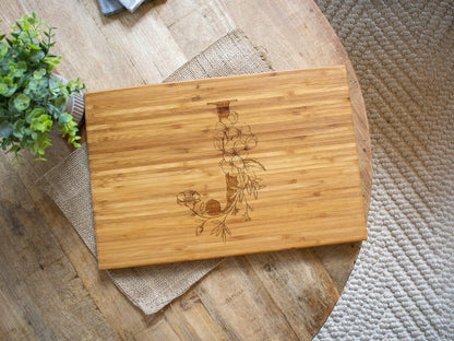 Personalized Cutting Board Floral Initial 062