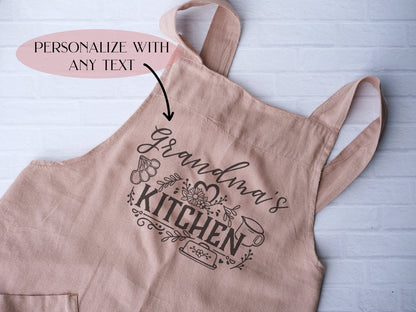 Mothers day Gifts for Mom | Personalized Linen Apron with Pockets for Gardening Cooking Crafting | Custom Gifts for Grandma