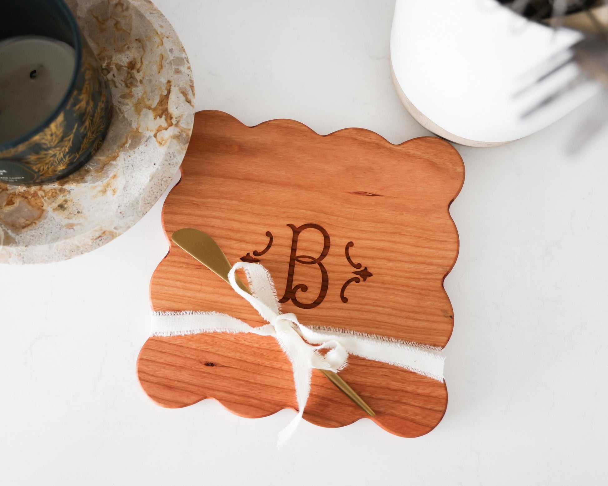 Scallop Monogram Cutting Board Gift Box | Custom Charcuterie Board Personalized | Custom Gift Idea Wedding | Thank you Housewarming Gift