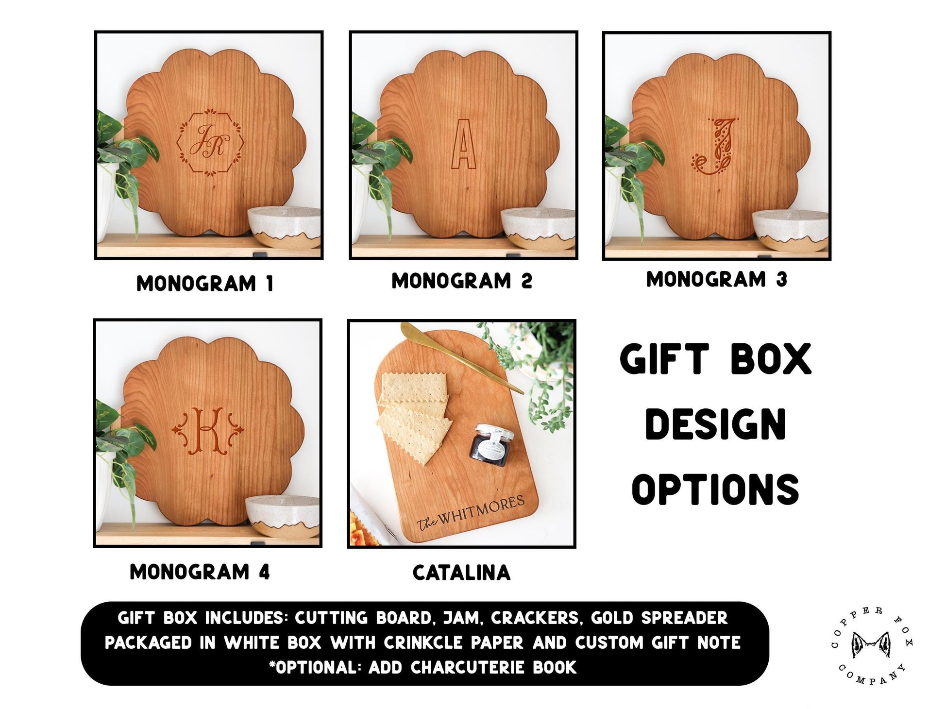 Scallop Monogram Cutting Board Gift Box | Custom Charcuterie Board Personalized | Custom Gift Idea Wedding | Thank you Housewarming Gift
