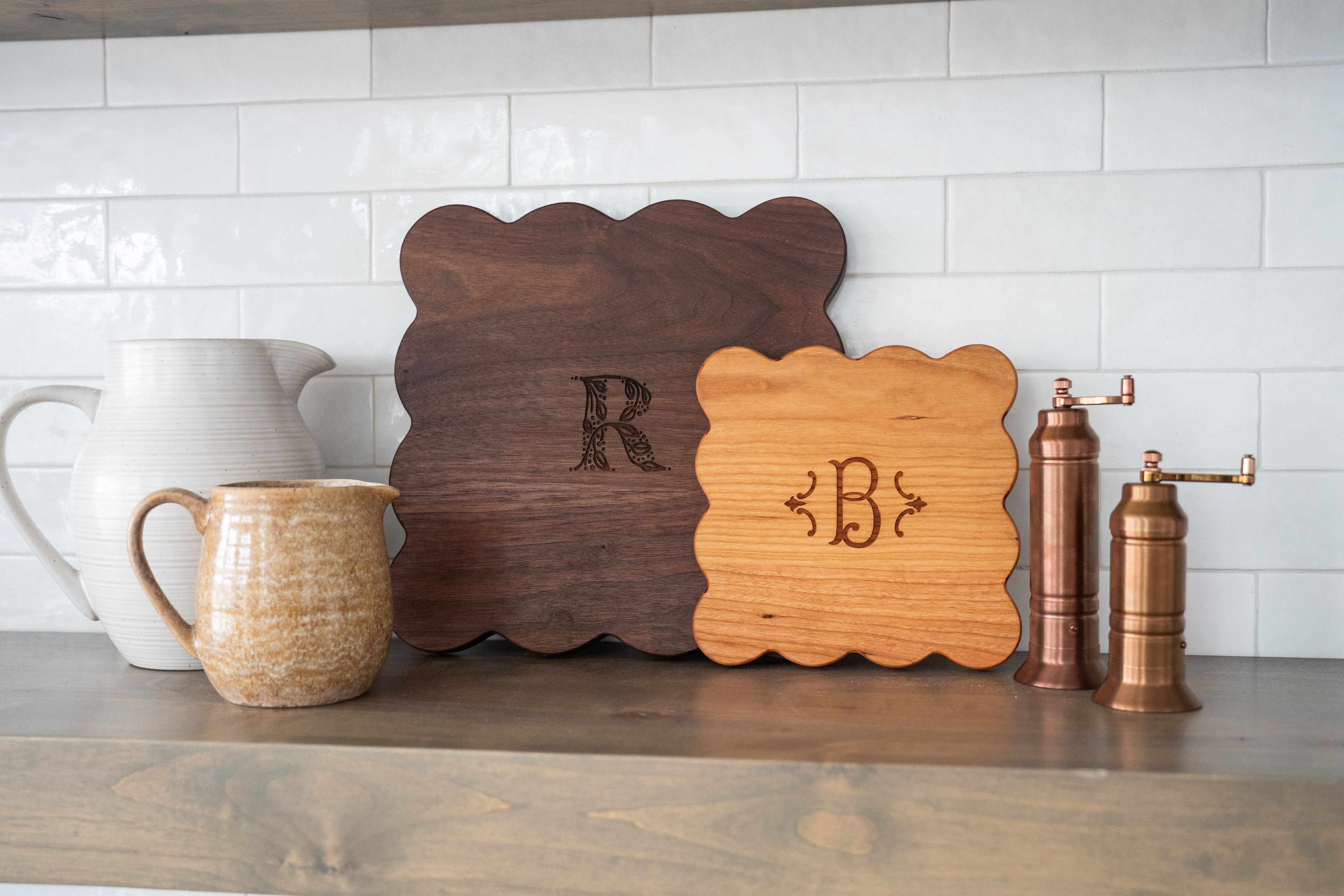 scallop cutting board square cutting board monogram cutting board.  Heirloom quality cutting board kitchen decor.