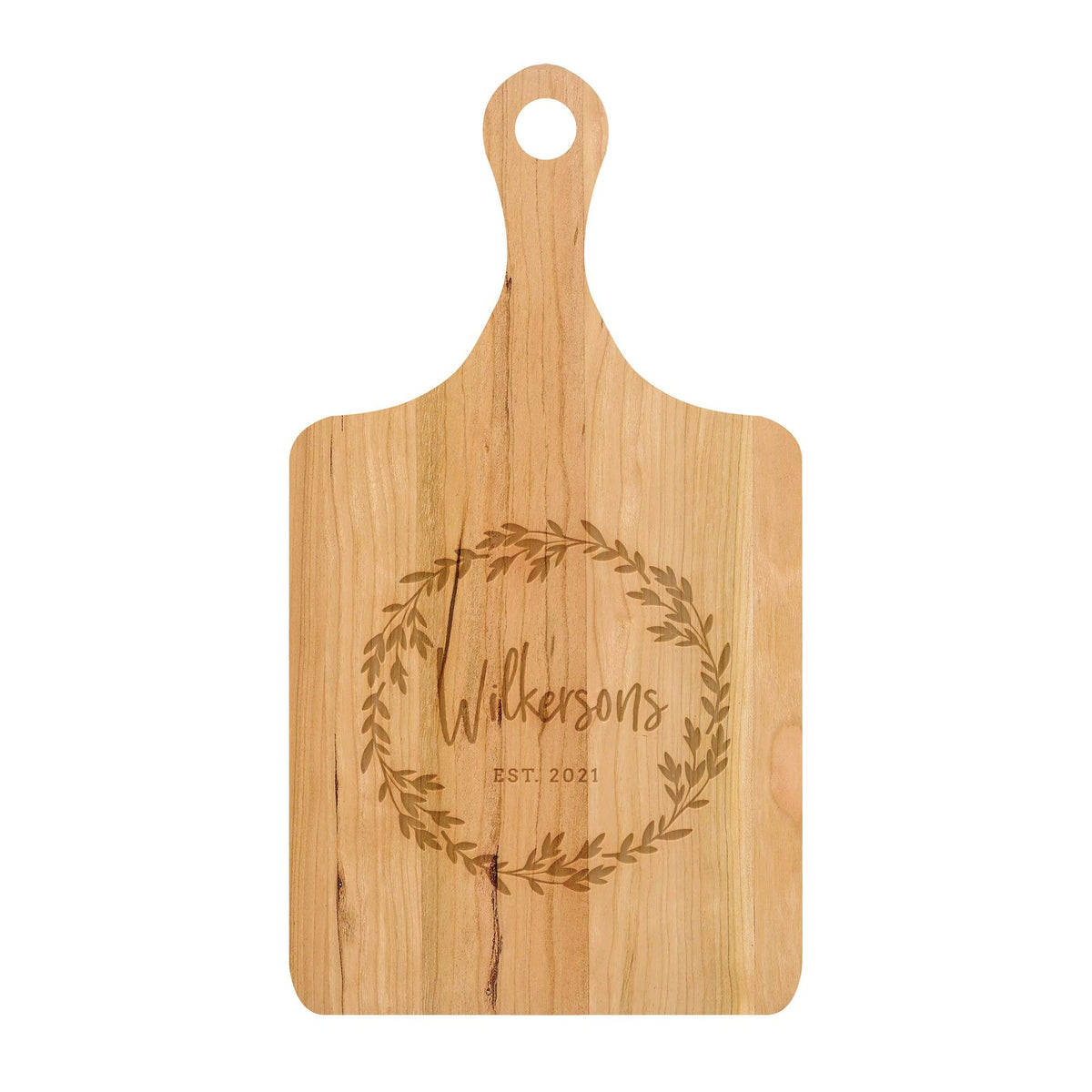 Leaf Wreath Family Name Cutting Board