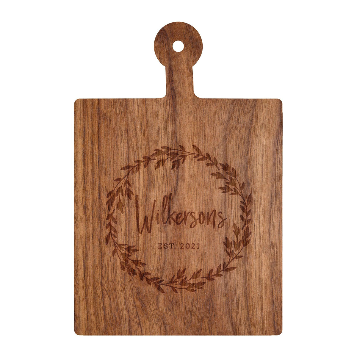 Leaf Wreath Family Name Cutting Board