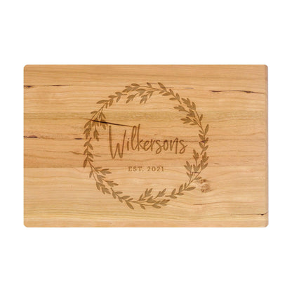 Personalized Cutting Board Last name in Wreath - 005