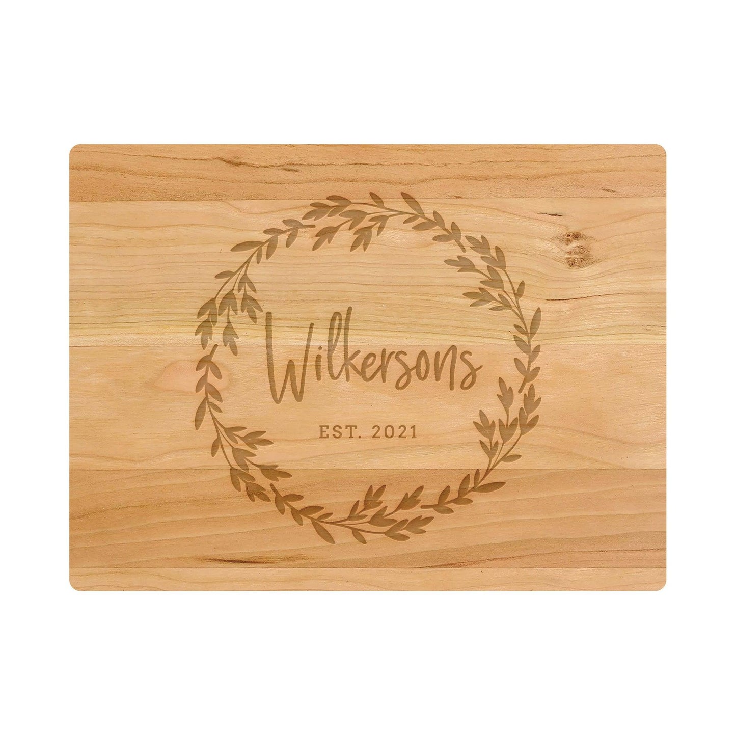 Personalized Cutting Board Last name in Wreath - 005