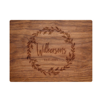 Personalized Cutting Board Last name in Wreath - 005