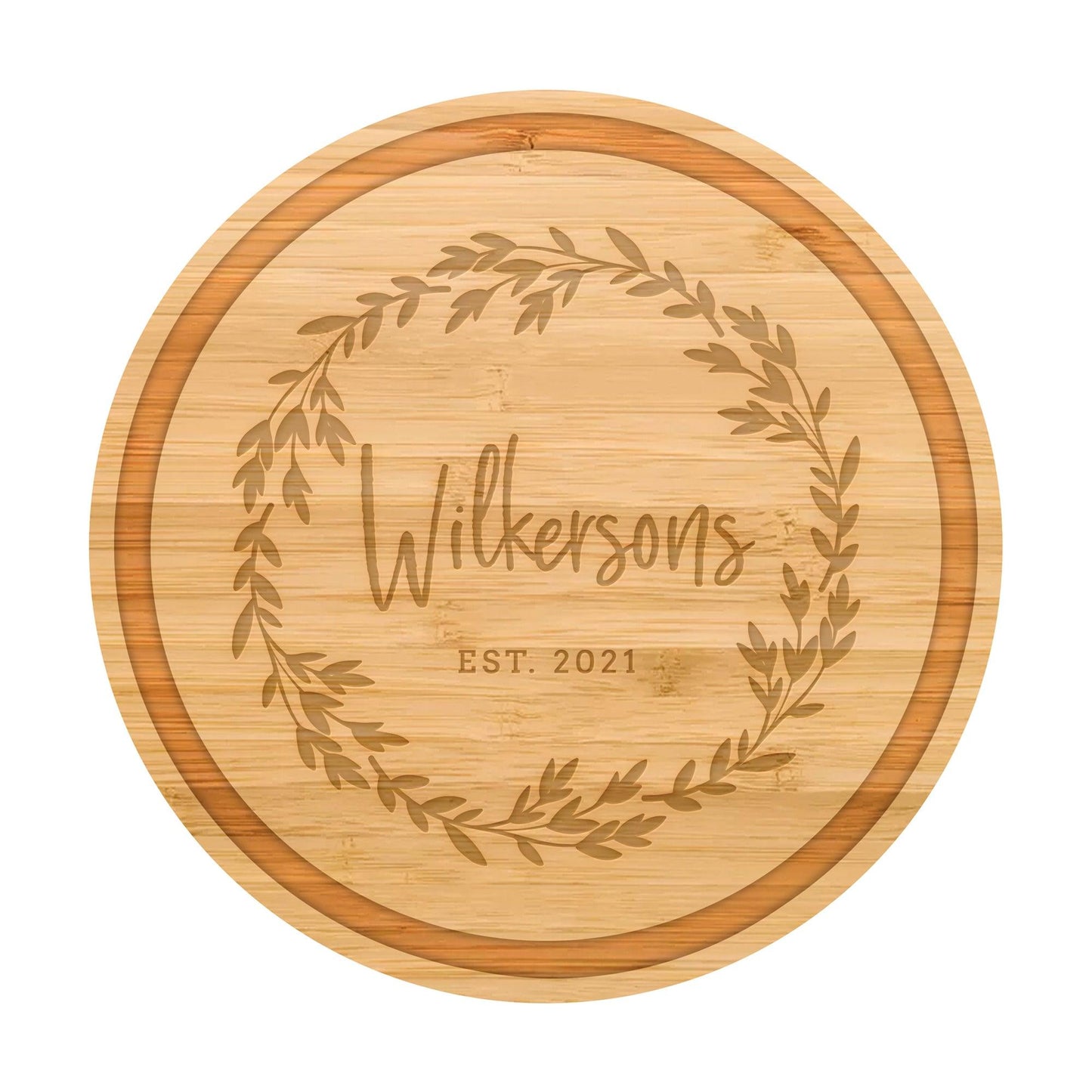 Personalized Cutting Board Last name in Wreath - 005