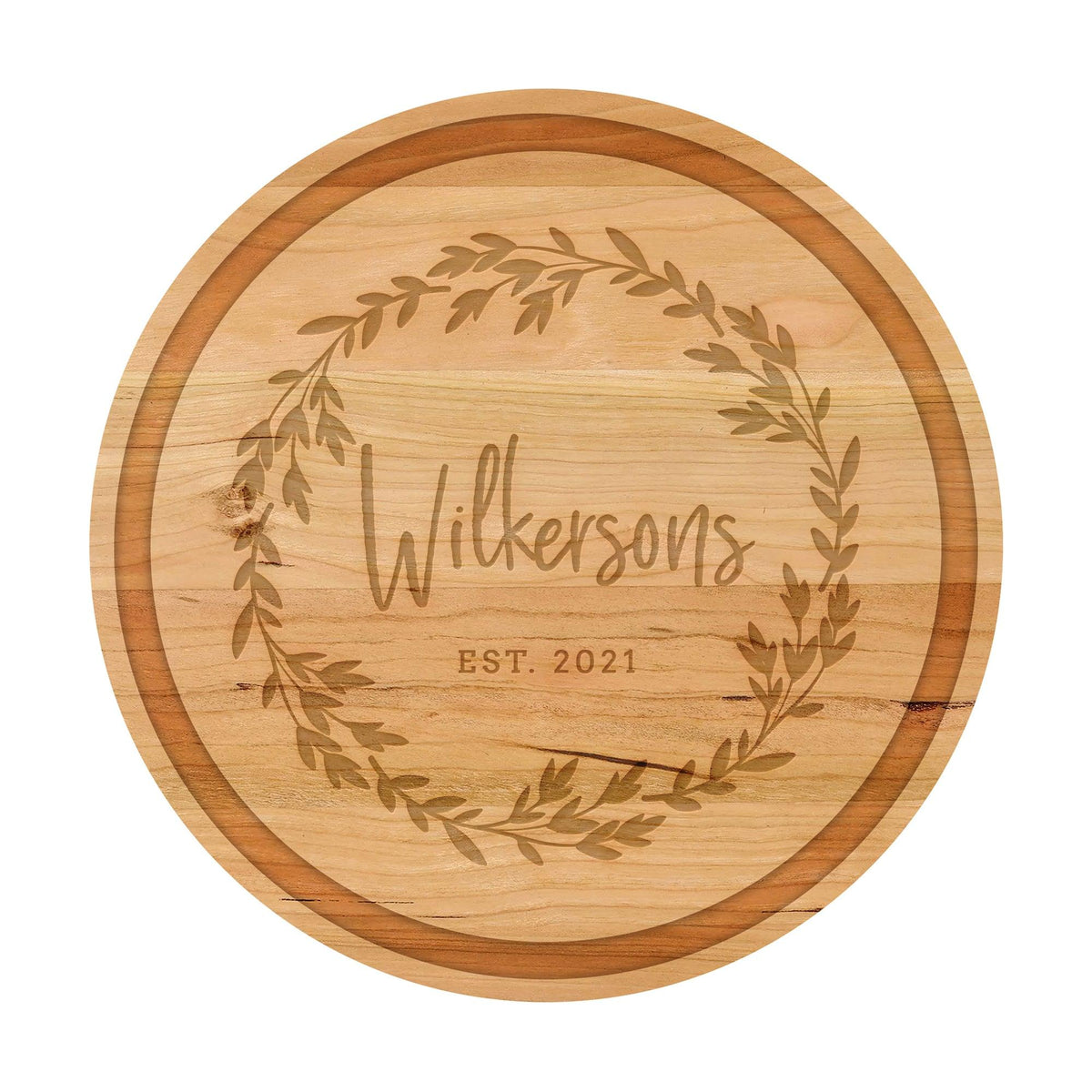 Leaf Wreath Family Name Cutting Board