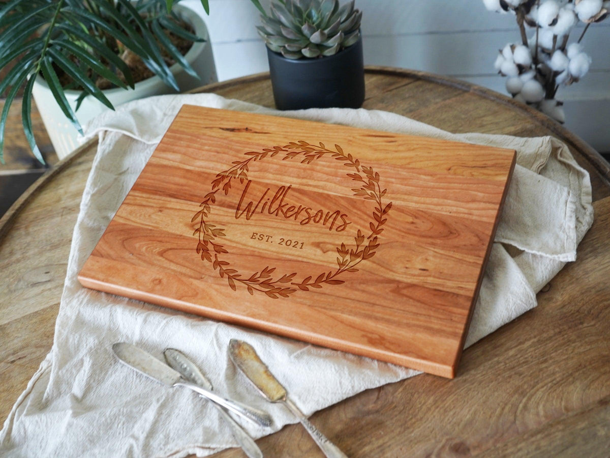 Leaf Wreath Family Name Cutting Board
