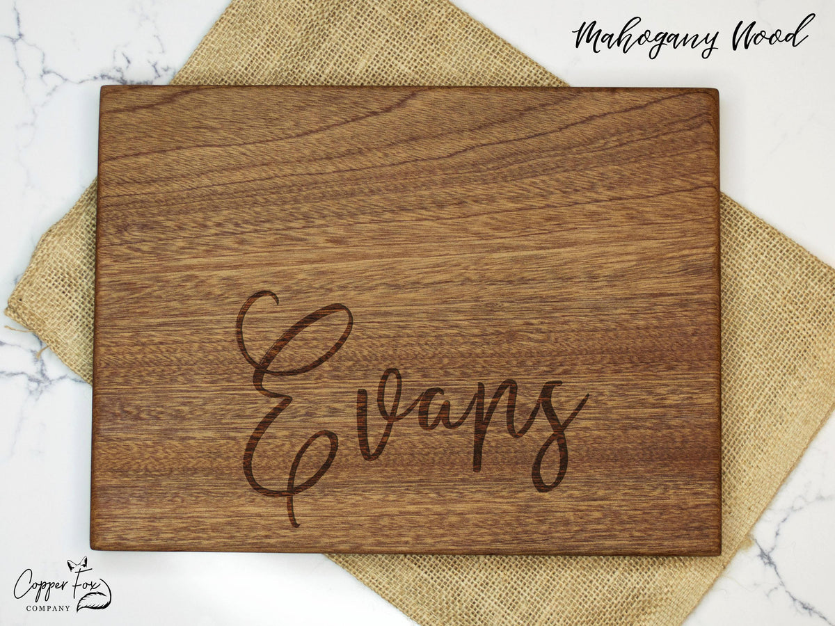 Modern Cursive Family Name Cutting Board