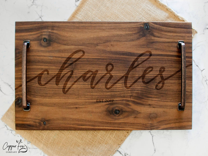 Personalized Serving Tray - Solid Walnut Wood - Wood Serving Tray - Wooden Serving Tray - Personalized Serving Platter - 001