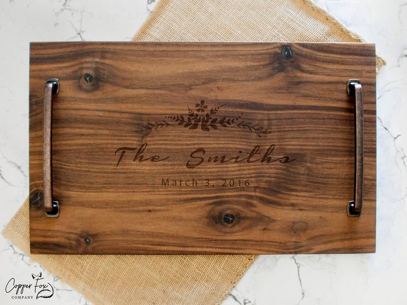 Personalized Serving Tray - Solid Walnut Wood - Wood Serving Tray - Wooden Serving Tray - Personalized Serving Platter - 016