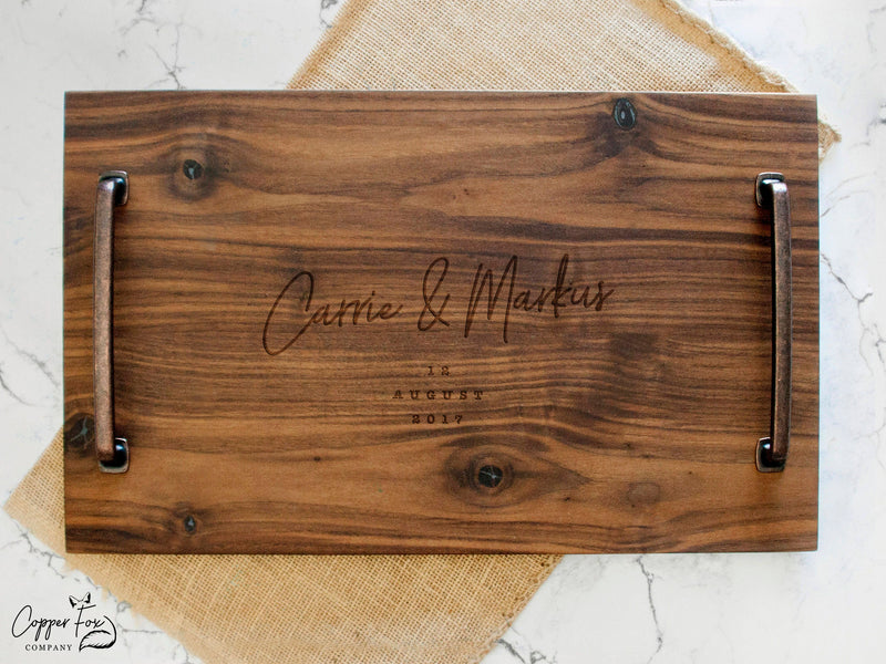 Personalized Serving Tray wedding gift - Solid Walnut Wood - Wood Serving Tray - Wooden Serving Tray - Personalized Serving Platter - 031