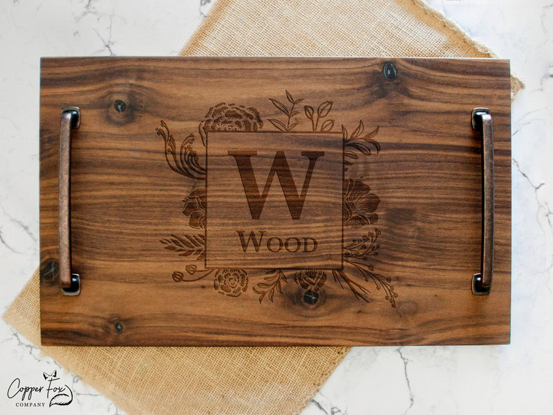 Personalized Serving Tray - Solid Walnut Wood - Wood Serving Tray - Wooden Serving Tray - Personalized Serving Platter - 006