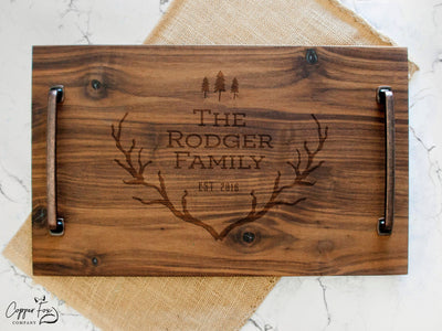 Wooden Serving Tray - Personalized Serving Tray - Solid Walnut Wood - Wood Serving Tray - Personalized Serving Platter - 019