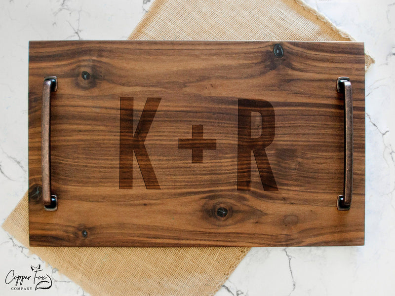 Personalized Serving Tray - Solid Walnut Wood - Wood Serving Tray - Wooden Serving Tray - Personalized Serving Platter - 038