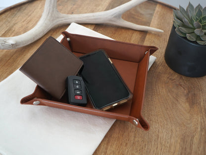 We Love Our Dad Personalized leather Catchall Tray for Dads - Gift for Father's Day from kids, personalized tray with note - C04