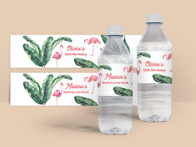 Flamingo Tropical Theme Water Bottle Labels SET OF 30, personalized bachelorette, Final Flamingle, party Favors, birthday favors - W10