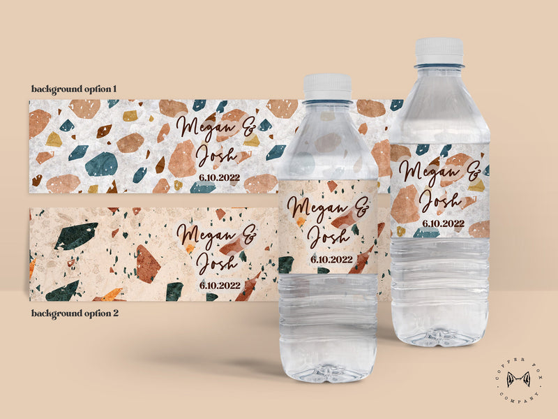 Terrazzo Theme Party favors SET OF 30, labels for bottled water, personalized themed bachelorette stickers birthday favors - W13, 14