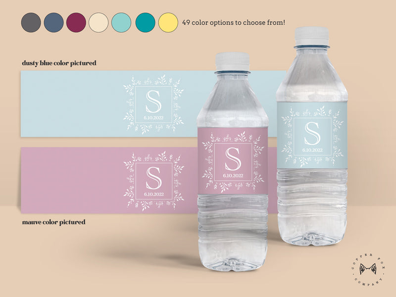 Printed water bottle label wedding favors SET OF 30, labels for bottled water, personalized wedding favors, wedding stickers monogram - W02