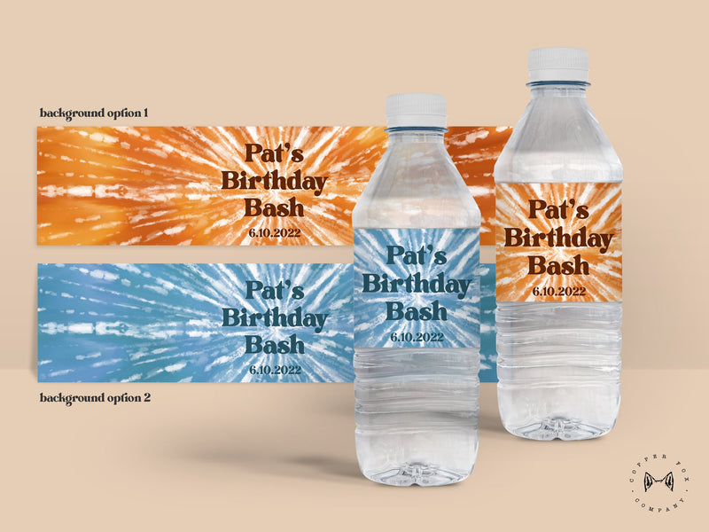 Tie Dye Theme Party favors SET OF 30, labels for bottled water, personalized Retro bachelorette stickers Retro birthday favors - W15, 16