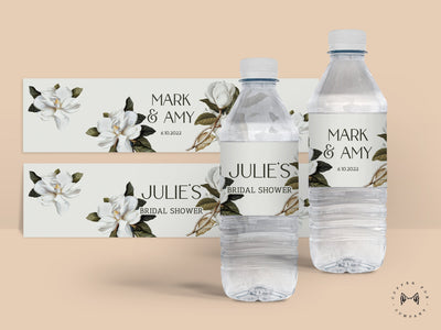 Magnolia blossom Theme Party favors SET OF 30, labels for bottled water, personalized bridal shower favors magnolia wedding favors - W20