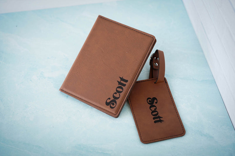 Personalized Leather Passport Cover & Luggage Tag Set