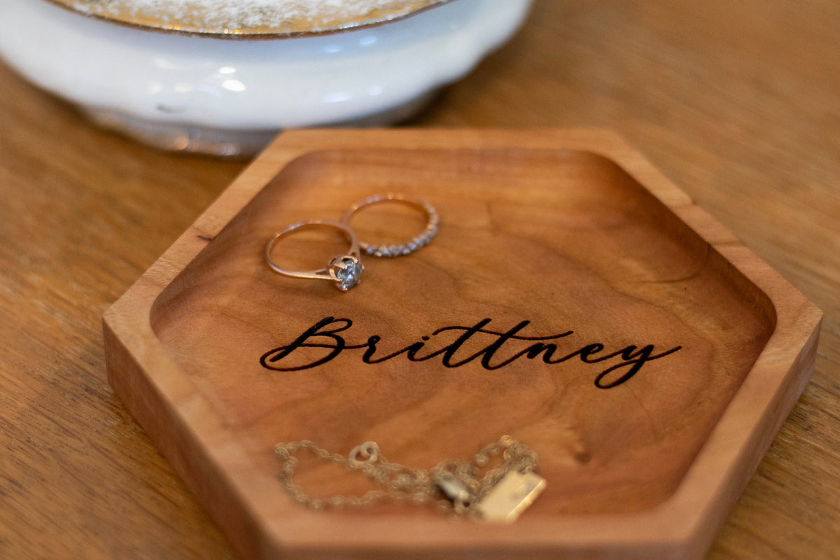 Script Name Wooden Ring Tray
